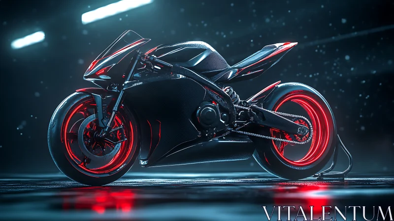 Neon storm racer idles in rainlit cyber alleyway nightscape.