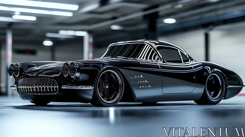 Midnight muscle prowls a neon garage in hyper-gloss chrome