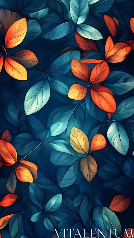 Vivid teal and orange foliage pattern in flowing gradients.