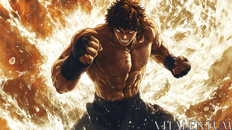 Determined anime fighter framed by explosive water burst.