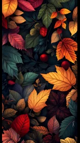Layered autumn foliage in vivid digital illustration.