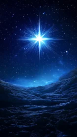 Luminous stellar burst above frozen extraterrestrial valley.