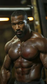 Photorealistic gym portrait with dramatic hard light rendering.