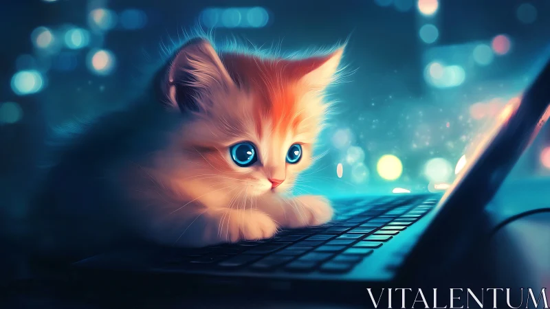Luminous Digital Feline: Neon-Accented Kitten with Chromatic Rendering
