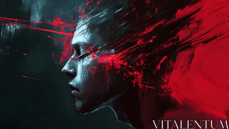 Lateral cranial profile disrupted by radiant red vector motion.