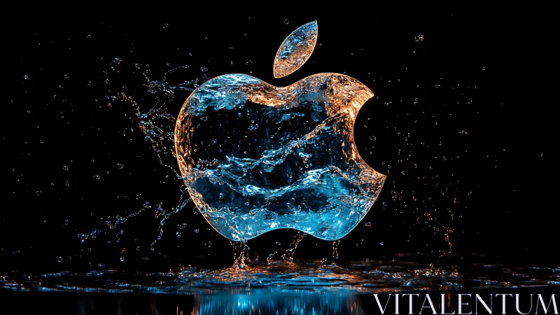 Water splash logo shaped as stylized apple silhouette.