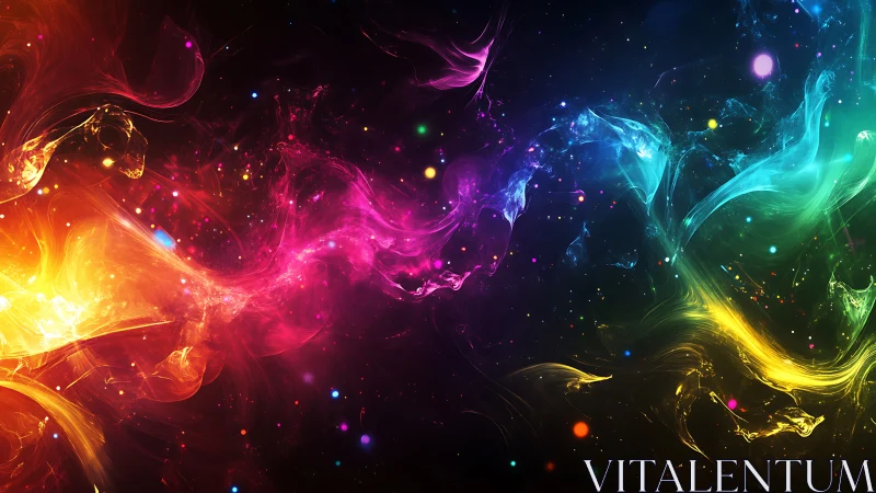 Digital painting of prismatic nebula currents on deep void backdrop.