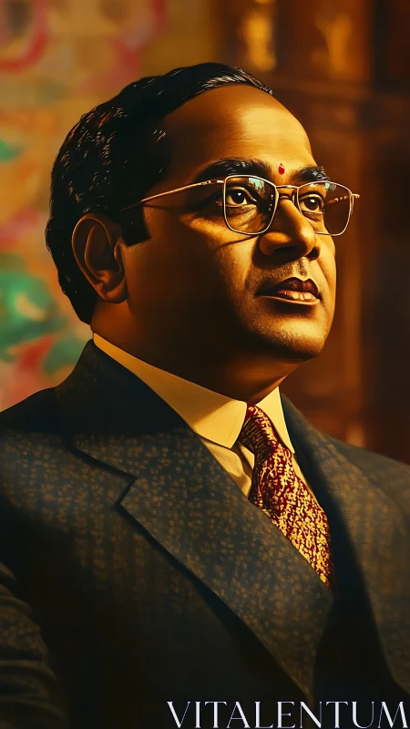 Warmly lit portrait of a thoughtful man in formal suit.