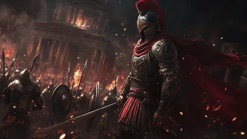 Crimson‑clad warlord claims the burning city as his throne