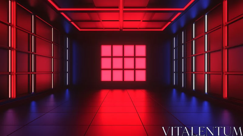 Bicolor LED grid corridor with symmetric volumetric illumination.