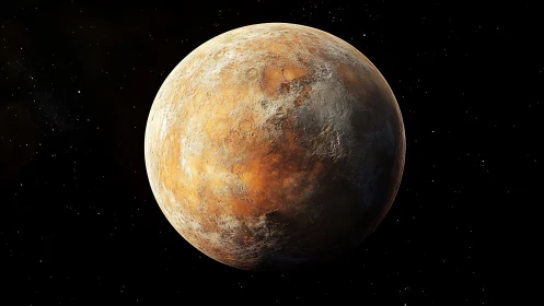 Rocky orange exoplanet rendered against deep black space.