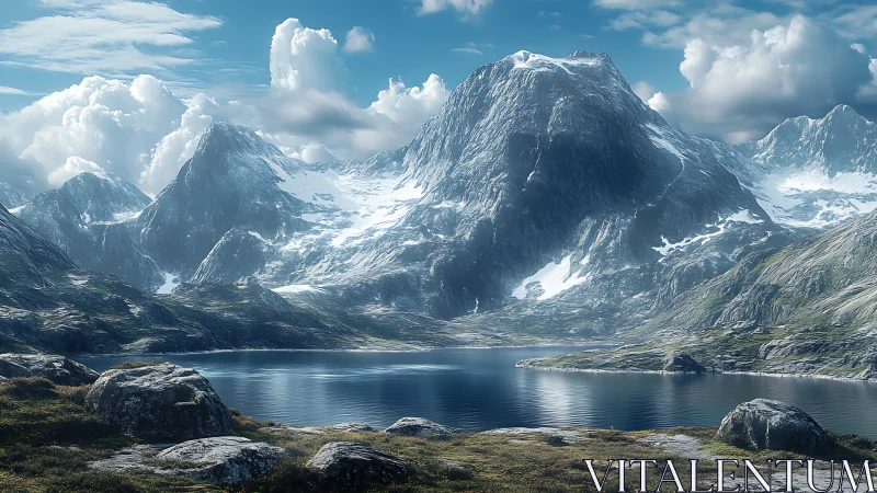 Gentle alpine giants watching over a glassy blue lake.