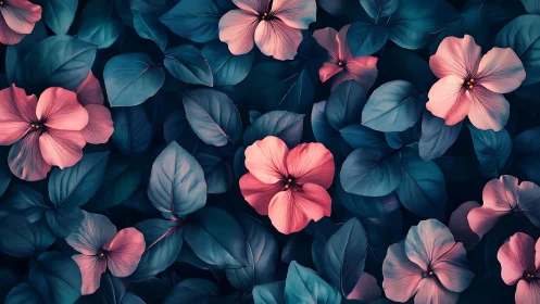 Pink Flowers with Blue-Teal Foliage Arrangement