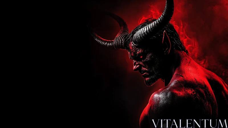 Horned demon figure poses in dramatic red side lighting