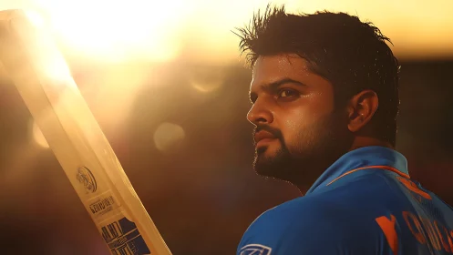 Sunlit cricket guardian pausing beneath a burning horizon.