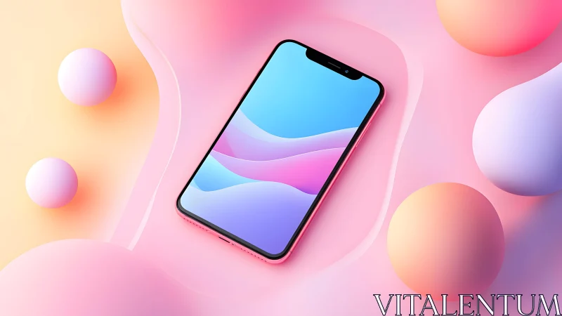 Modern smartphone on pastel abstract background, 3D digital art. Modern smartphone on pastel abstract background, 3D digital art.