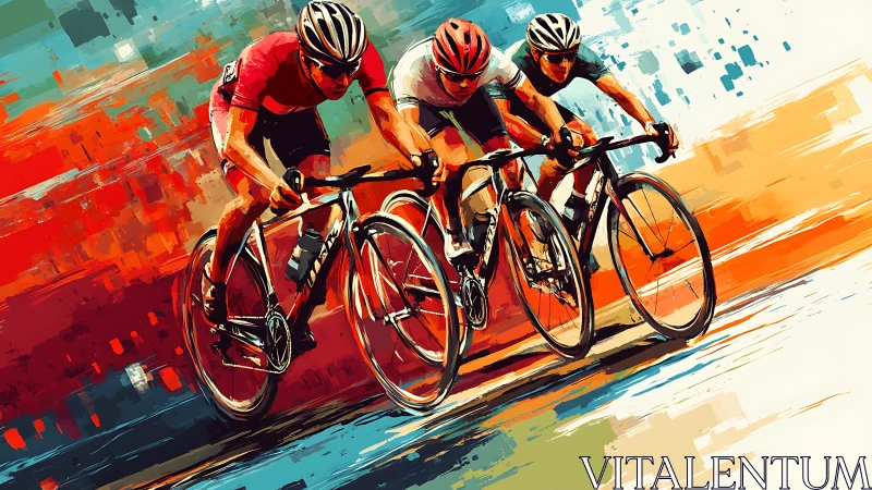 Cyclists surge forward in a vivid, fast-paced racing moment