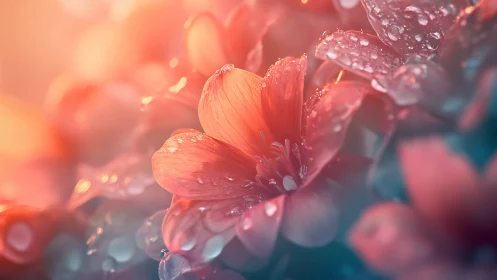 Red Flower Petals with Water Droplets.