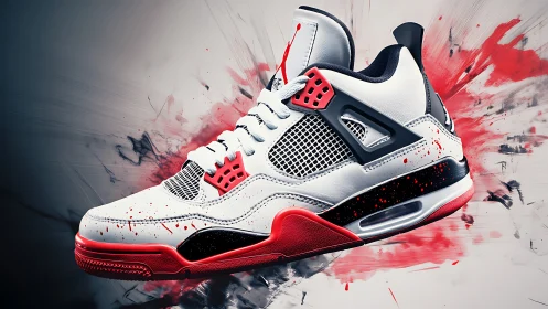 Dynamic white and red sneaker bursts with bold street energy