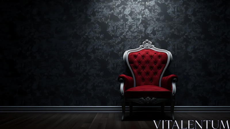 Crimson throne humming in shadows of a velvet-dark room.