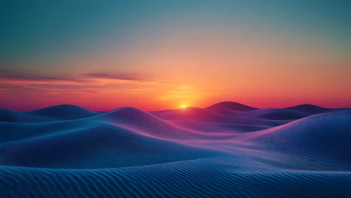 Neon dunes breathe under a melting technicolor sunset sky.