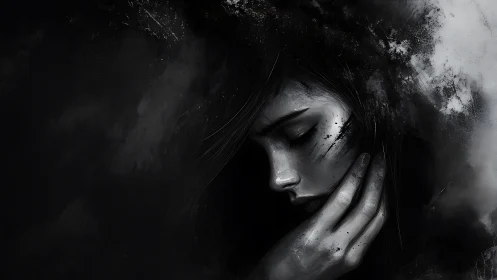 Softly bowed profile reveals a quiet storm of emotion within