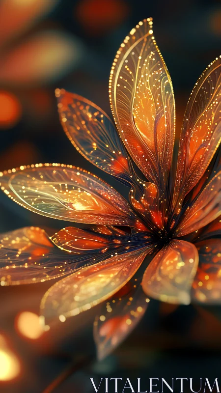 Glowing abstract flower with luminous orange petals at night.