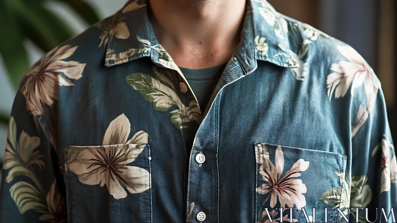 Floral Denim Shirt on Male Subject in Daylight.