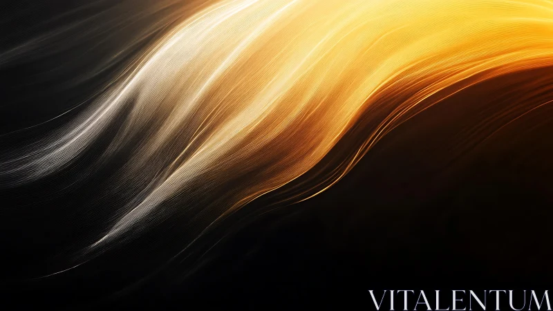 Flowing golden and silver light streaks on dark background.