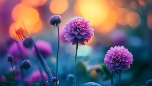 Pink dahlias with soft-focus bokeh background.