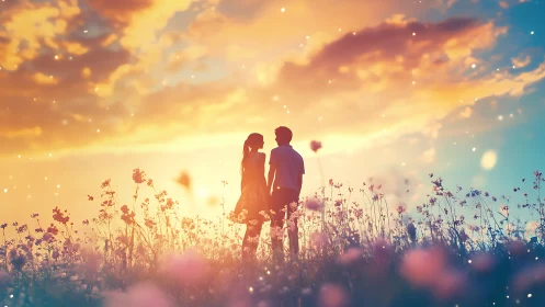 Two Hearts in a Wildflower Dream at Golden Hour.