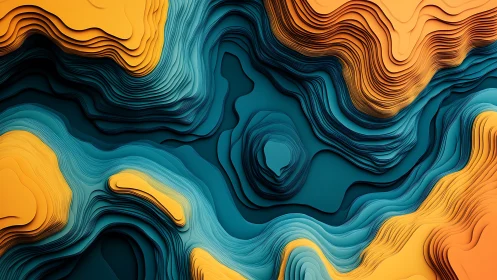 Layered teal and orange terrain flows in abstract waves.