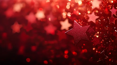 Macro optical study of red glitter stars in shallow focus.