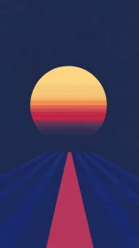 Retro horizon beacon over midnight highway stripes.