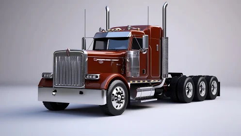Glossy maroon semi truck rendered with precision lighting.