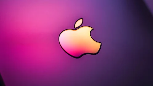 Gradient apple logo over vivid magenta purple background.