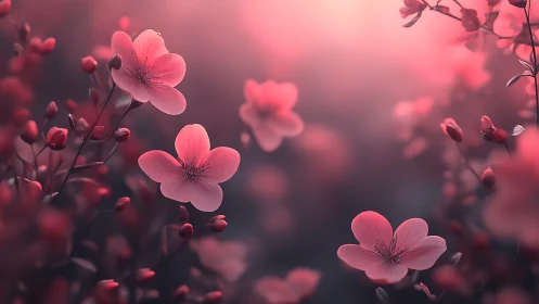 Dreamy Pink Blossoms Dancing in Soft Garden Light