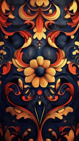 Baroque floral scrollwork in glowing gold and ember tones.