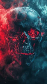 Bicolored smoke skull glows through eerie neon contrast.