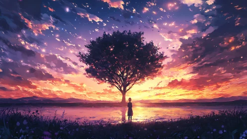 Quiet sunset wishes beneath a lone dreaming tree.