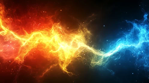 Fire and ice energy collision with opposing color spectrum forces meeting