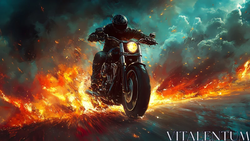 Motorcycle rider accelerates through dynamic fire plume and smoke