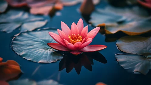 Vibrant pink water lily rendered in cinematic photoreal detail