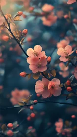 Soft Pink Blossoms Dancing in Golden Sunlight