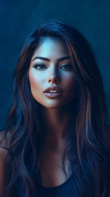 Digital portrait of woman in cool cinematic lighting.