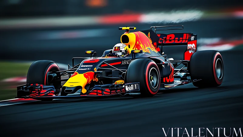 High-downforce Formula car cornering with motion-blur emphasis