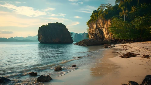 Limestone rock formation in tropical coastal water setting.