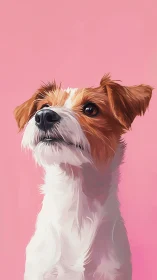 Terrier portrait gazes upward against soft pink backdrop.