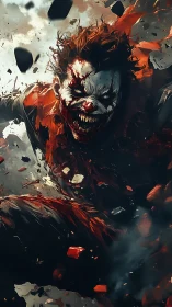 Fierce painted trickster racing through swirling chaos.