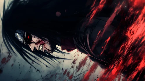 Bloodlit shinobi fury erupts in a sideways storm of crimson.
